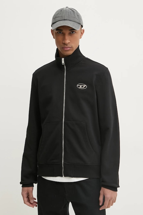 Mikina Diesel S-GINNI-ZIP-OD SWEAT-SHIRT pánská, černá barva, s aplikací, A11439.0BMBJ