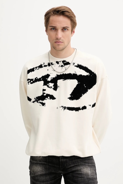 Diesel bluza bawełniana S-BOXT-N5 męska kolor kremowy z nadrukiem A13051.0DQAK