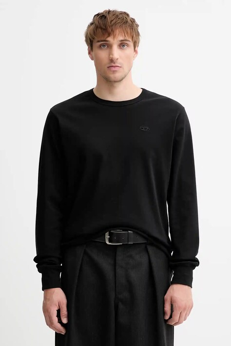 Diesel longsleeve bawełniany T-ADJUST-LS-SLITS-R17 kolor czarny gładki A18142.0AIJU