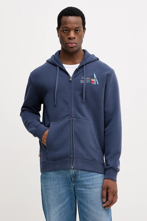 MC2 Saint Barth bluza bawełniana męska kolor granatowy z kapturem z aplikacją MER0001