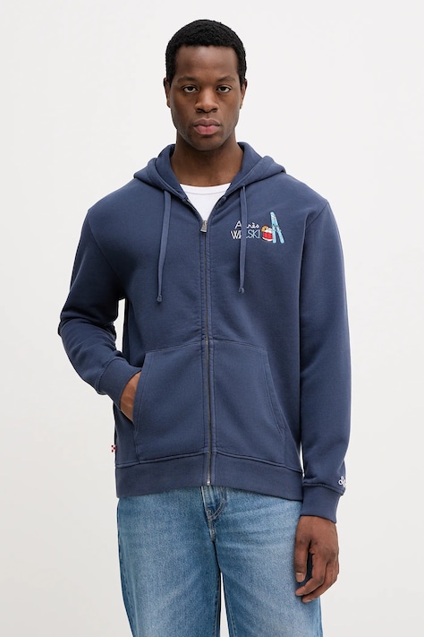 MC2 Saint Barth bluza bawełniana męska kolor granatowy z kapturem z aplikacją MER0001