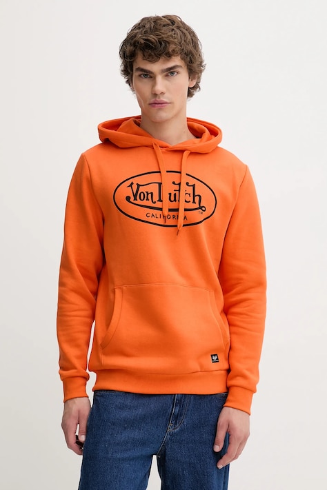 Von Dutch bluza męska kolor pomarańczowy z kapturem z nadrukiem VD.1.SWC.BRAND