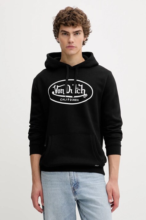 Von Dutch bluză culoarea negru, cu glugă, cu imprimeu, VD.1.SWZ.Brând