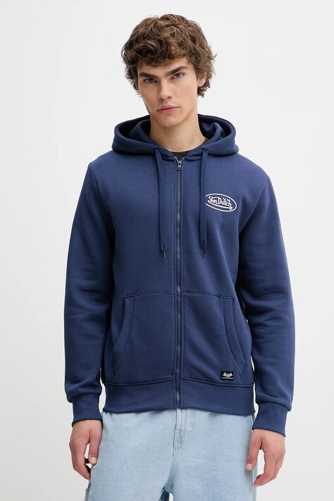 Von Dutch bluza męska kolor niebieski z kapturem gładka VD.1.SWZ.SLI