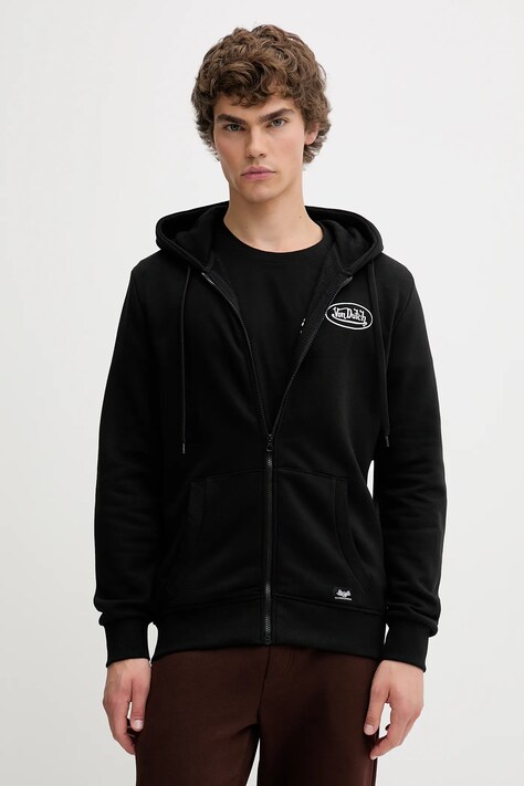 Von Dutch bluza męska kolor czarny z kapturem gładka VD.1.SWZ.SLI