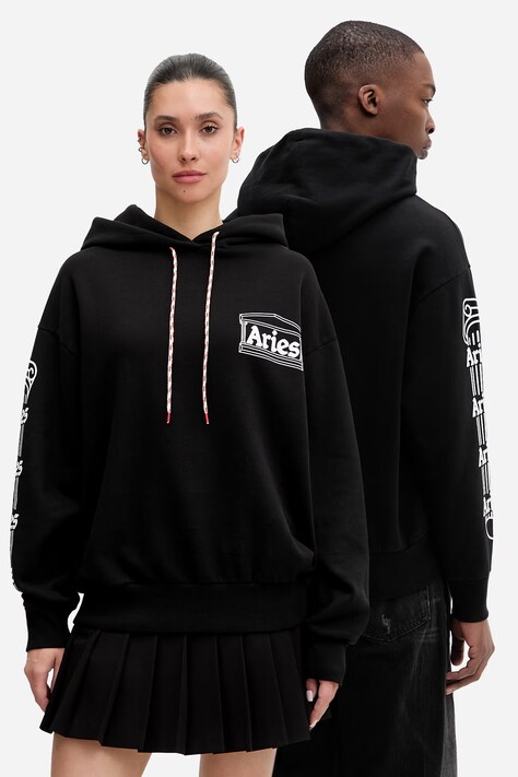 Bavlněná mikina Aries Column Hoodie AR20010 PALE MINT tyrkysová barva, s kapucí, potiskem