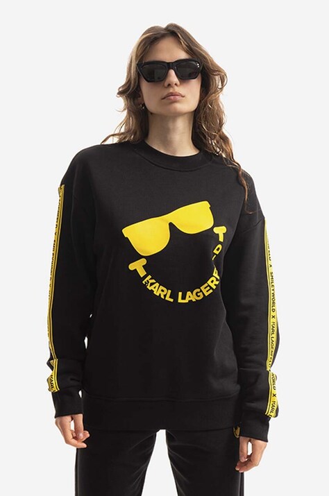 Karl Lagerfeld bluza Unisex Smiley Sweatshirt culoarea negru, cu imprimeu