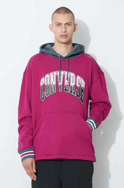 Βαμβακερή μπλούζα Converse χρώμα: μοβ, με κουκούλα