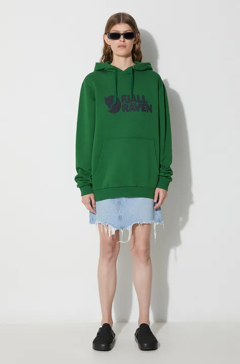 Fjallraven cotton sweatshirt Logo Hoodie green color