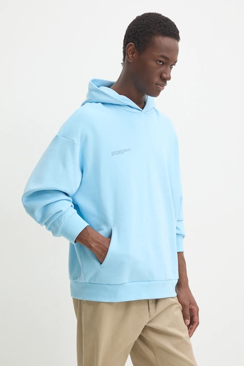 Памучен суичър Pangaia в синьо с качулка с принт