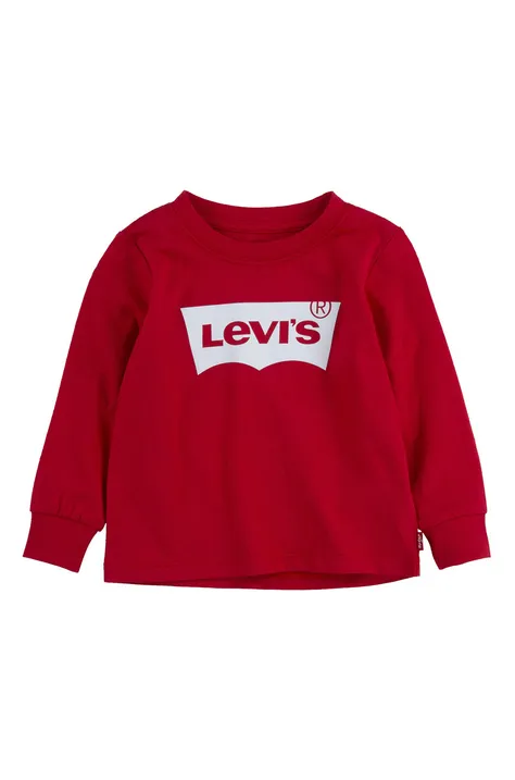 Dětské tričko s dlouhým rukávem Levi's červená barva, s potiskem