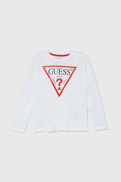 Dječja pamučna majica dugih rukava Guess boja: bijela, s tiskom, L84I29 K8HM0