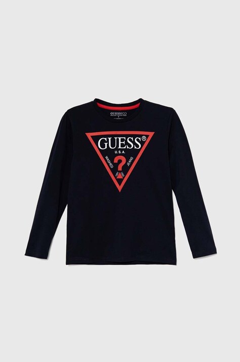 Guess longsleeve din bumbac pentru copii culoarea albastru marin, cu imprimeu, L84I29 K8HM0