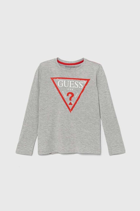 Guess longsleeve din bumbac pentru copii culoarea gri, cu imprimeu, L84I29 K8HM0