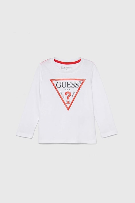 Dječja pamučna majica dugih rukava Guess boja: bijela, s tiskom, N84I24 K8HM0