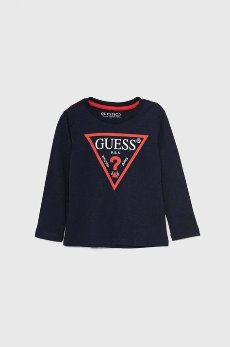 Παιδικό βαμβακερό μακρυμάνικο Guess χρώμα: ναυτικό μπλε, N84I24 K8HM0