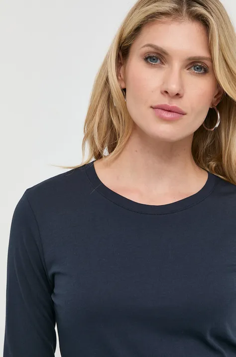 Памучна блуза с дълги ръкави Armani Exchange в тъмносиньо