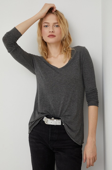 Longsleeve American VintageT-SHIRT ML COL V χρώμα: γκρι JAC52