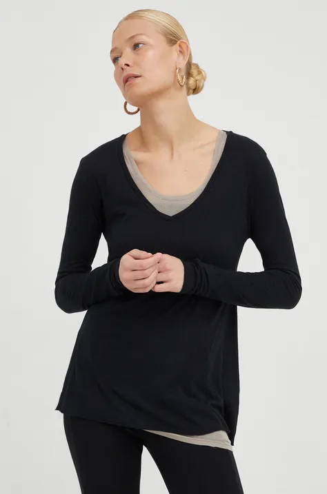 Majica z dolgimi rokavi American Vintage ženski, črna barva