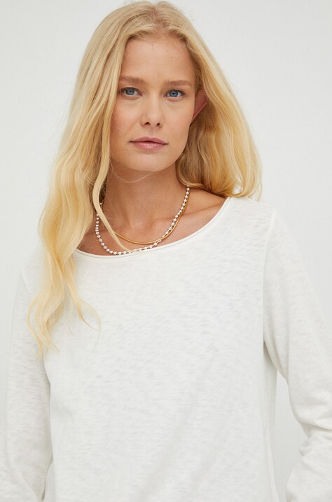 Marc O'Polo longsleeve din bumbac Denim culoarea bej