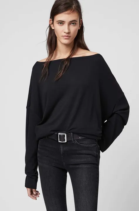 Majica dugih rukava AllSaints za žene, boja: crna