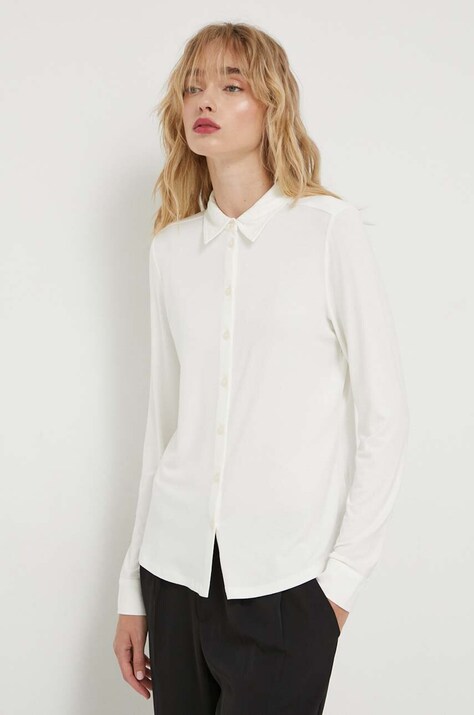 Marc O'Polo camasa femei, culoarea bej, cu guler clasic, regular