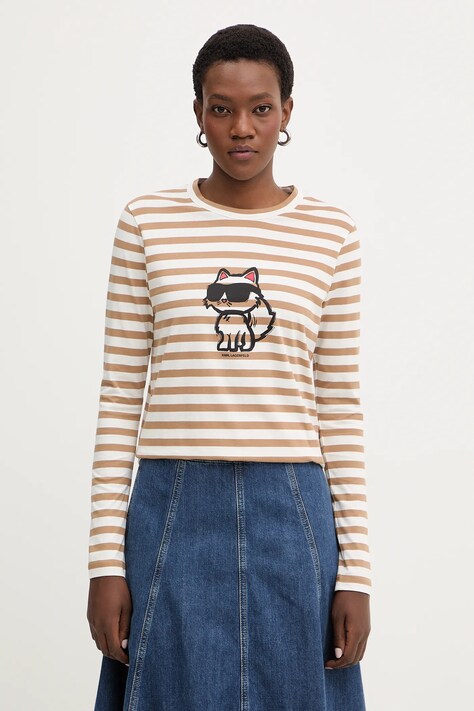 Karl Lagerfeld longsleeve bawełniany IKON kolor beżowy A1W17137