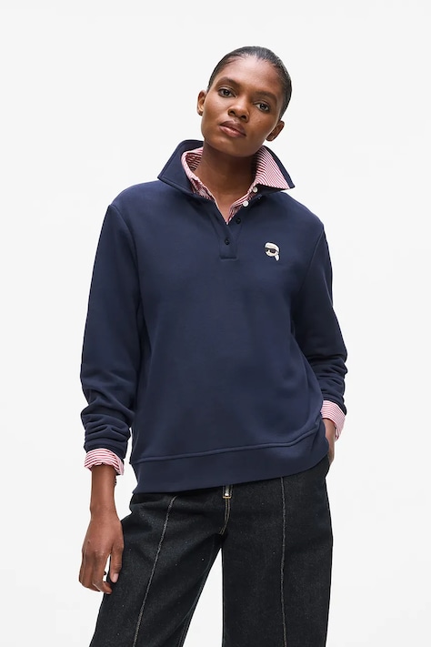 Karl Lagerfeld longsleeve din bumbac culoarea bleumarin, A4W20073