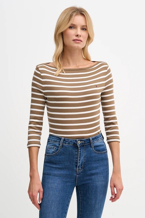 Tommy Hilfiger longsleeve bawełniany kolor brązowy WW0WW40589