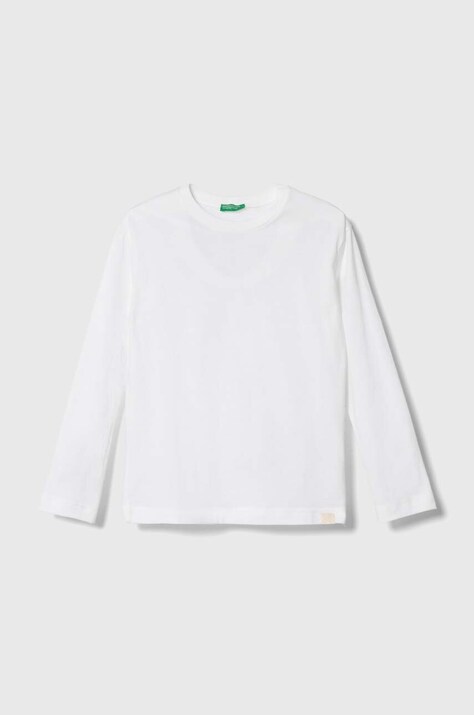 United Colors of Benetton longsleeve din bumbac pentru copii culoarea alb, melanj