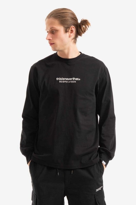 Памучна блуза с дълги ръкави thisisneverthat SE-SP L/S Tee в черно с апликация