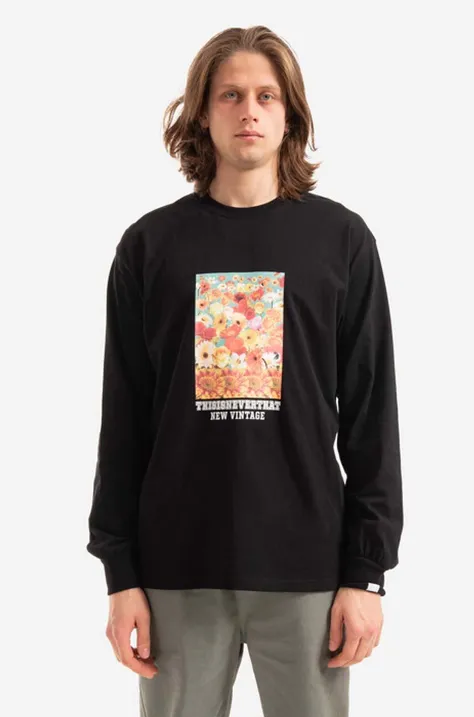 Βαμβακερή μπλούζα με μακριά μανίκια thisisneverthat Flower Collage L/S Tee χρώμα: μαύρο