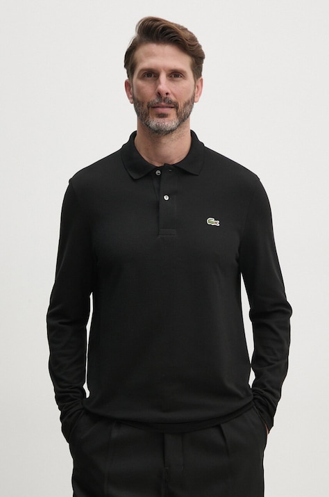 Lacoste longsleeve din bumbac L1312 031 culoarea negru, uni L1312.031-031