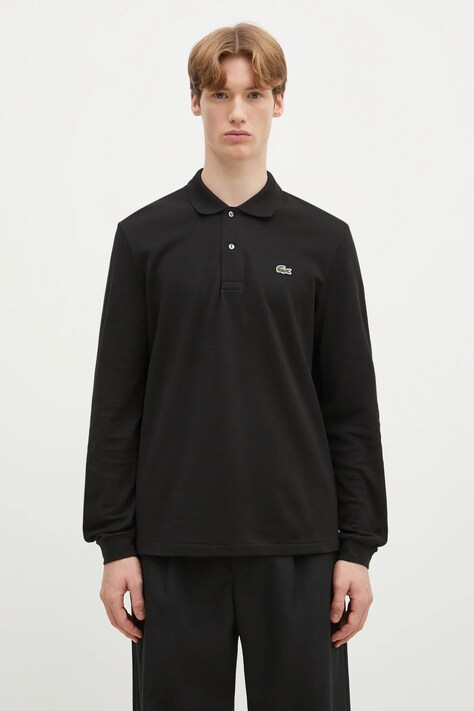 Bavlněné tričko s dlouhým rukávem Lacoste L1312 031 černá barva, L1312.031-031