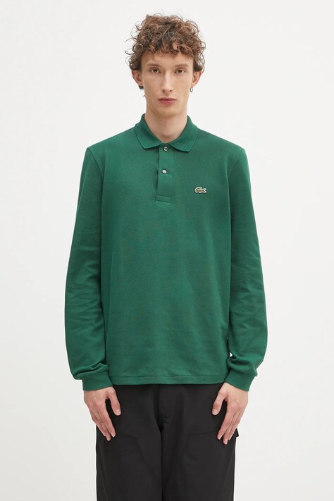 Lacoste longsleeve din bumbac L1312 132 culoarea verde, uni L1312.032-032