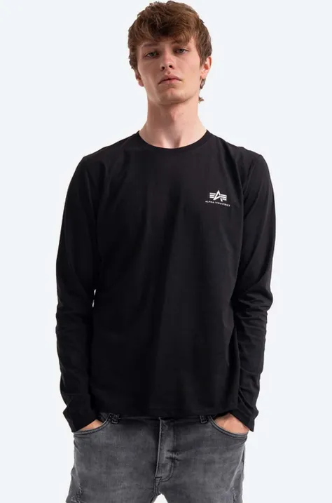 Βαμβακερή μπλούζα με μακριά μανίκια Alpha Industries Basic χρώμα: μαύρο