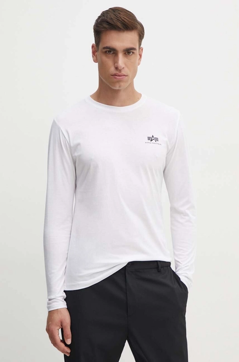 Alpha Industries cotton longsleeve top Basic white color