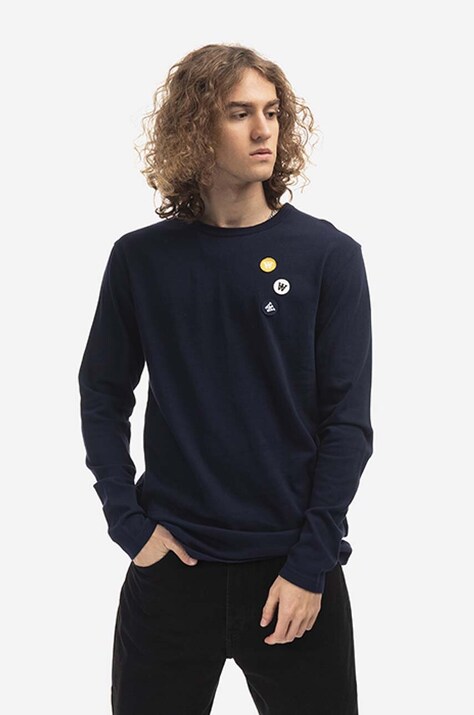 Wood Wood longsleeve bawełniany Mel kolor granatowy z aplikacją 10235402.2323.NAVY-NAVY