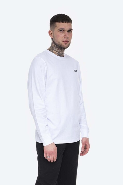 Bombažna majica z dolgimi rokavi Wood Wood Mark Paisley Long Sleeve bela barva