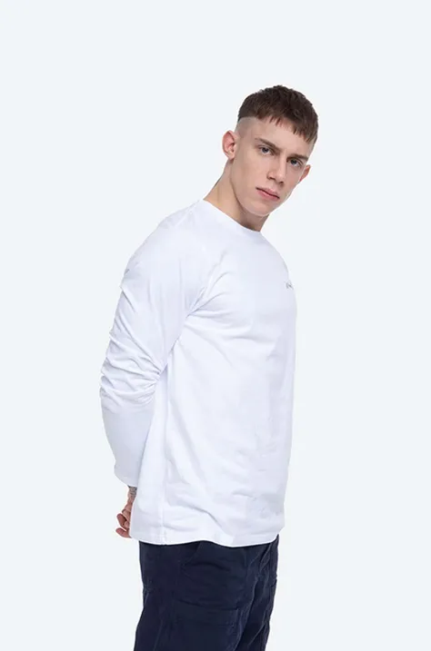 Bavlnené tričko s dlhým rukávom Wood Wood Peter Longsleeve 12045402.2491-BRIGHTW, biela farba, s potlačou