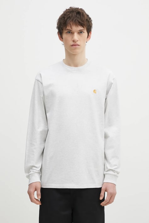 Хлопковый лонгслив Carhartt WIP цвет серый меланж