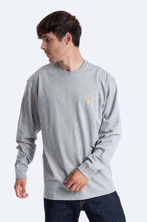 Бавовняний лонгслів Carhartt WIP Chase колір сірий меланж I026392.GREY.HEATH-GREY.HEATH