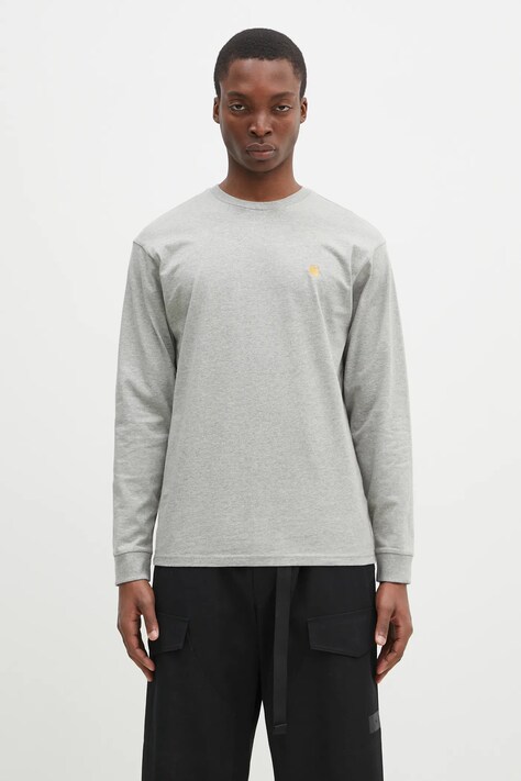 Хлопковый лонгслив Carhartt WIP Chase цвет серый меланж I026392.GREY.HEATH-GREY.HEATH