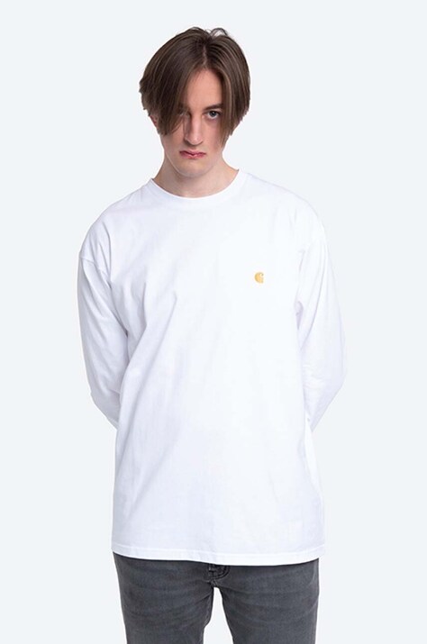 Bavlněné tričko s dlouhým rukávem Carhartt WIP bílá barva, I026392.WHITE.GOLD
