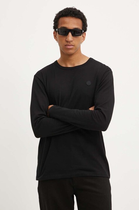 Хлопковый лонгслив Wood Wood Long Sleeve Wood Wood цвет чёрный однотонный 10005402.2323-BRIGHT