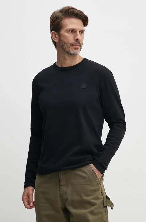 Bavlnené tričko s dlhým rukávom Wood Wood Long Sleeve čierna farba, jednofarebné