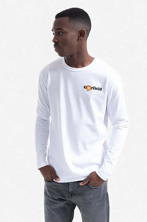 Βαμβακερή μπλούζα με μακριά μανίκια Wood Wood X Garfield χρώμα: άσπρο