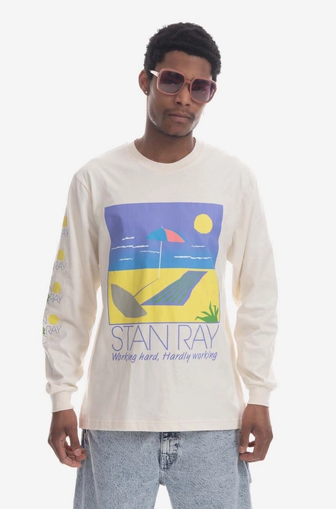 Stan Ray longsleeve din bumbac Hardly Working LST culoarea bej, cu imprimeu SS23051NAT-NAT