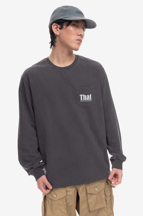 Bavlnené tričko s dlhým rukávom thisisneverthat That Pocket TN231TTSLT03-CHARCOAL, šedá farba, s potlačou
