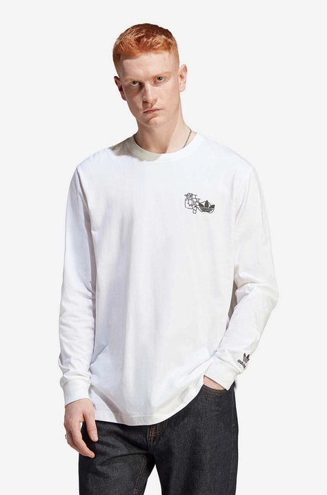 Хлопковый лонгслив adidas Fuzi TS LS Tee цвет белый с принтом IC5742-white